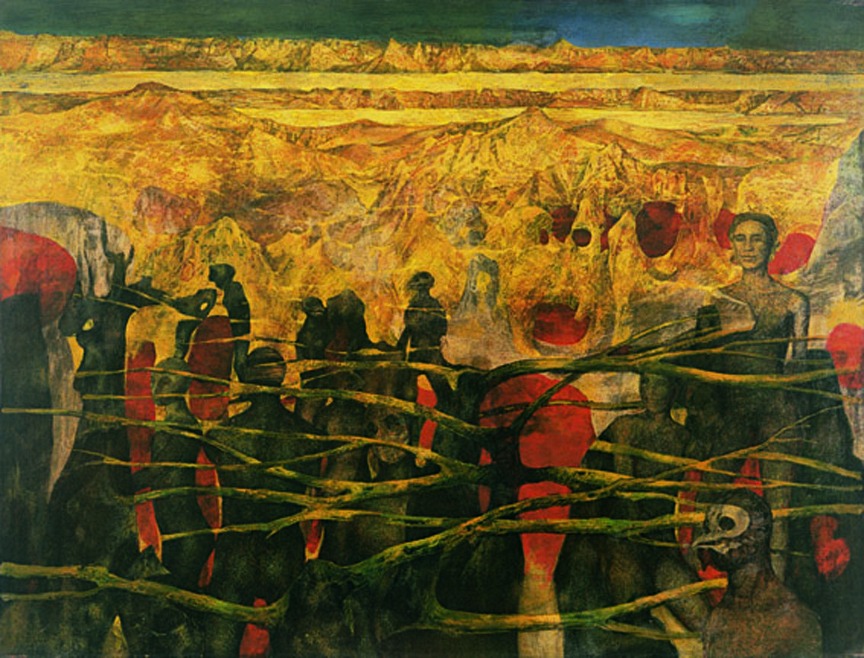 Fritz Hagl, O.T. 1983, Tempera auf Leinwand / Preßspan, cm: 90 x 70